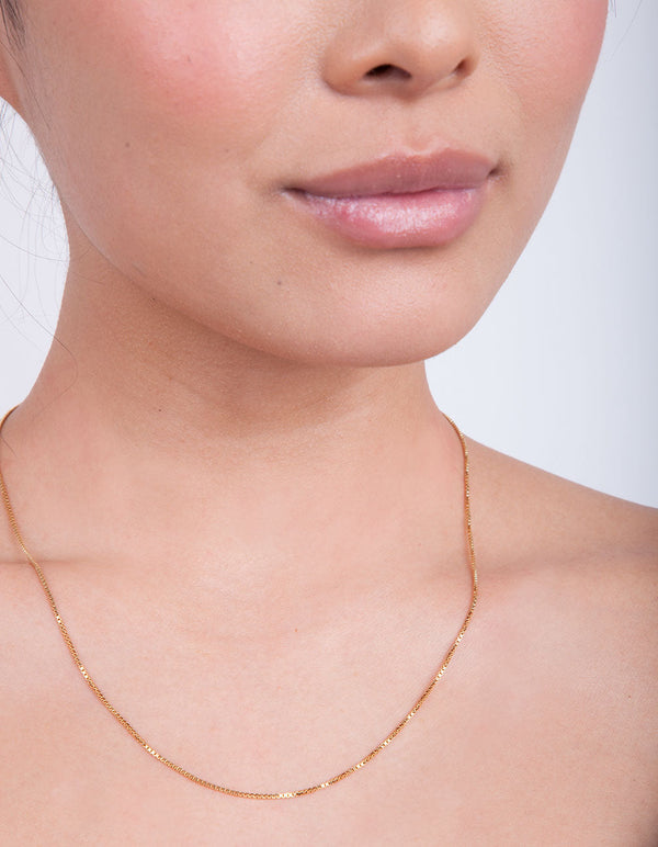 Gold Plated Sterling Silver Box Chain Necklace