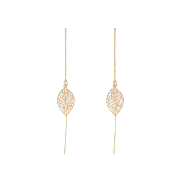 Gold Filigree Leaf Thread Through Earrings