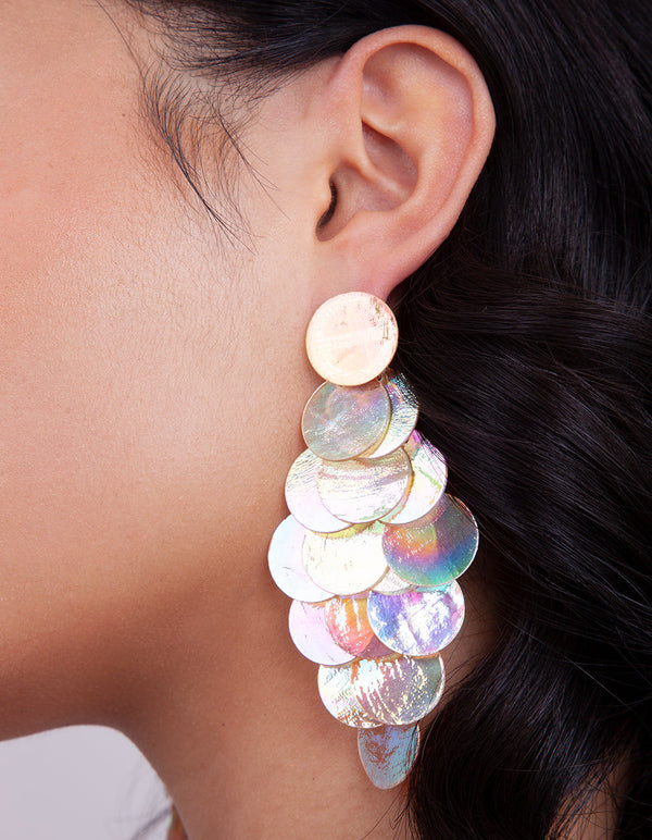 Reflective Shell Disc Earrings