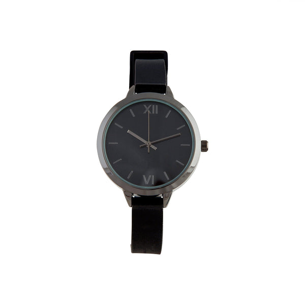 Black Skinny PU Strap Watch