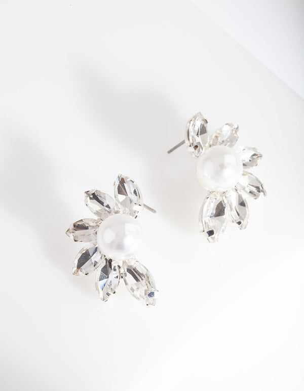 Silver Pearl Statement Stud Earrings