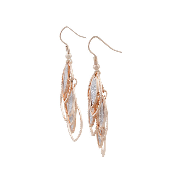 Rose Gold Diamond Cut And Glitter Drop Earrings