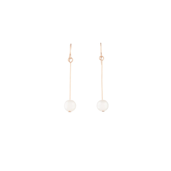 Rose Gold Fine Stick and Pearl Drop Earrings
