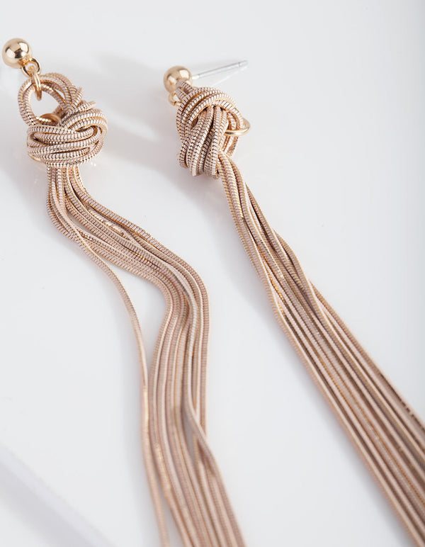 Pink and Gold Thread Chain Knot Earrings