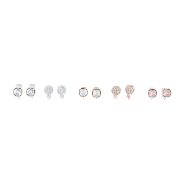 Silver Multi Glitter Disc Clip On Earring 5 Pack
