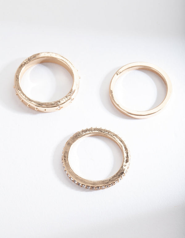 Gold Diamante Star Ring Stack