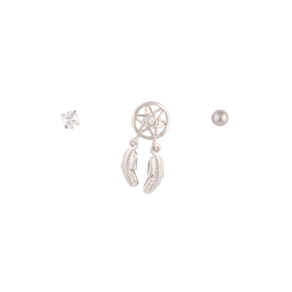 Rhodium Surgical Steel Dreamcatcher Barbell 3-Pack