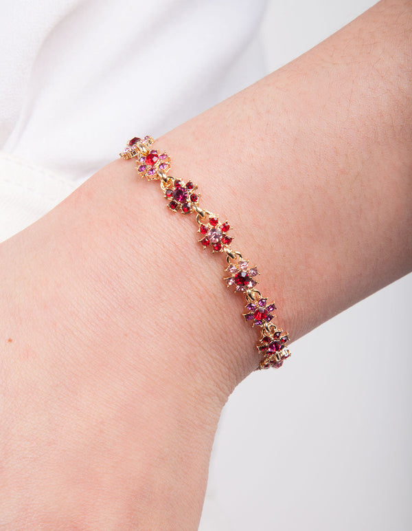 Gold Red Gem Floral Bracelet