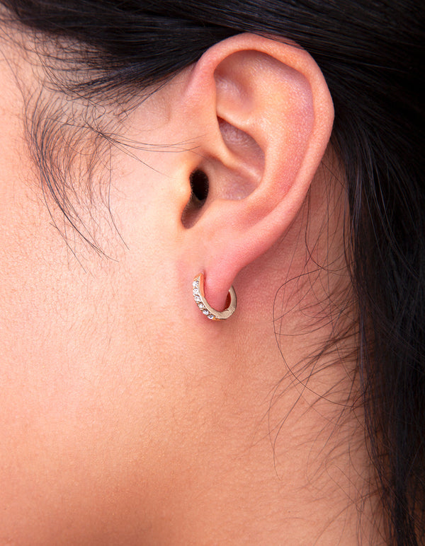 Gold Diamante Huggie Earrings