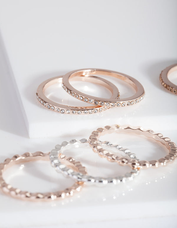Rose Gold Silver Textured Ring Pack