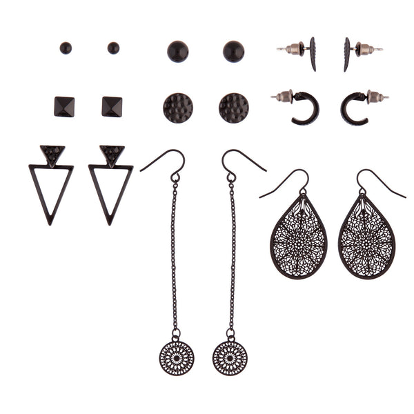 Black Filigree Textured Earring 9 Pack