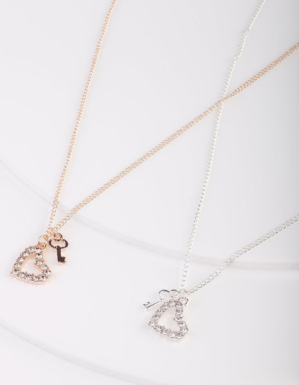Best Friend Heart Lock Necklace Pack