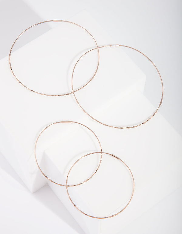 Rose Gold Diamond Cut Hoop Earrings Duo