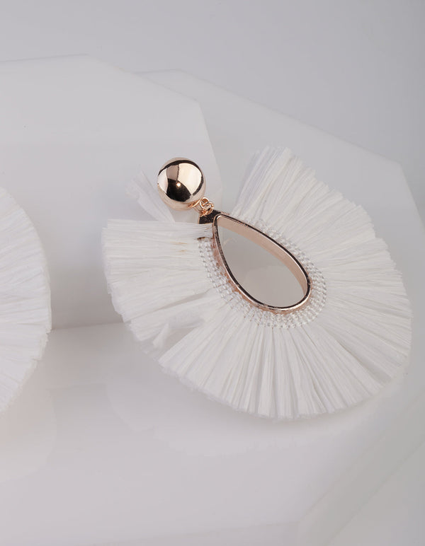 White Straw Tear Drop Earrings