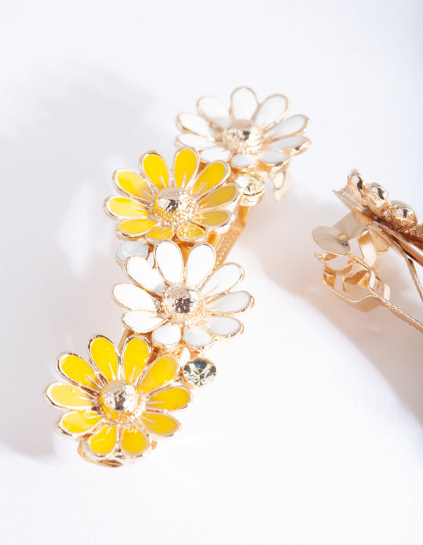 Gold Yellow Daisy Hair Clip 2 Pack