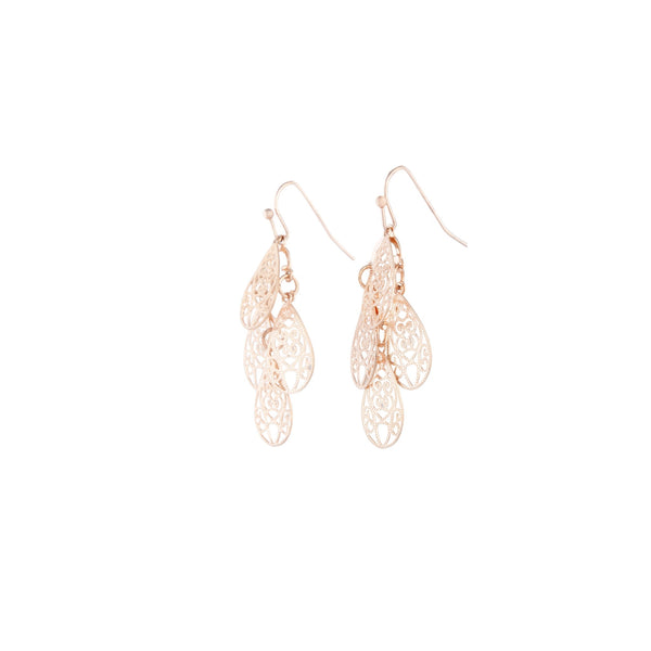 Rose Gold Filigree Teardrop Cluster Earrings