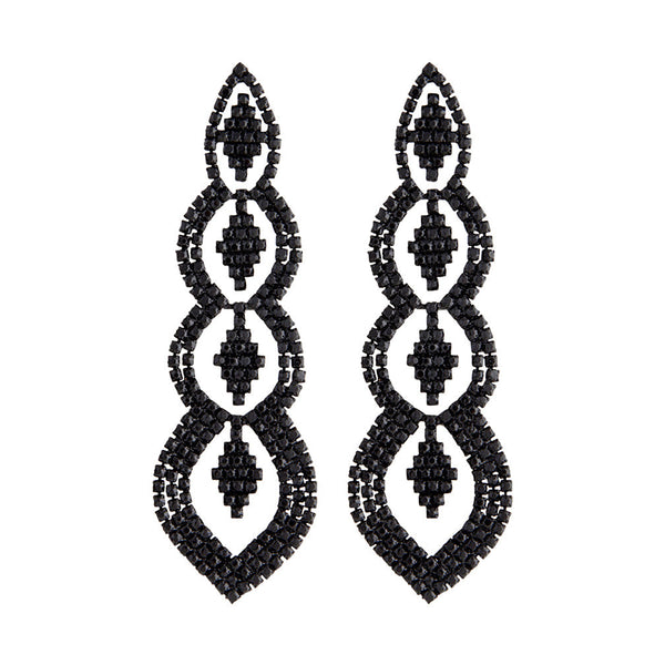 Black Diamante Graduating Teardrop Earrings