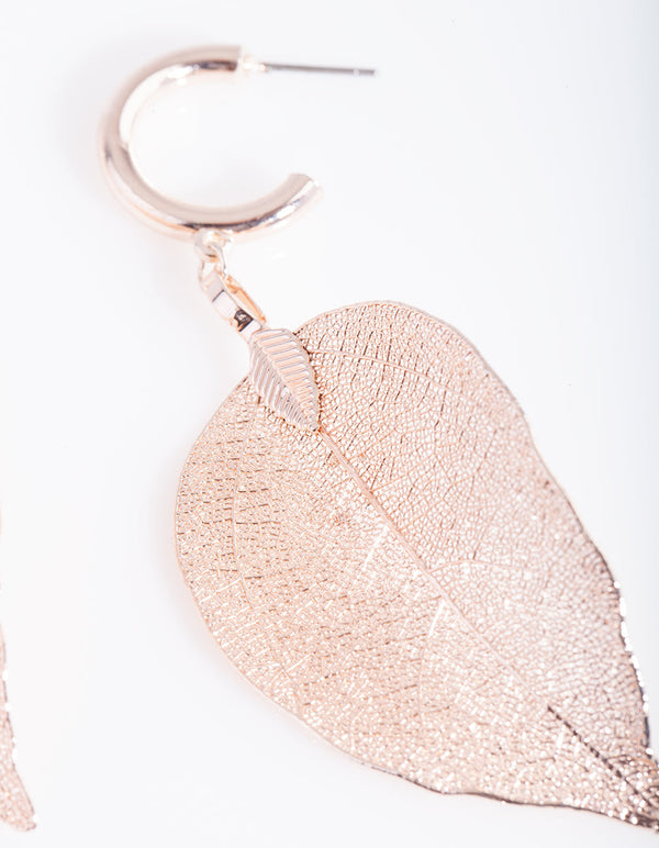 Rose Gold Leaf Hoop Earrings