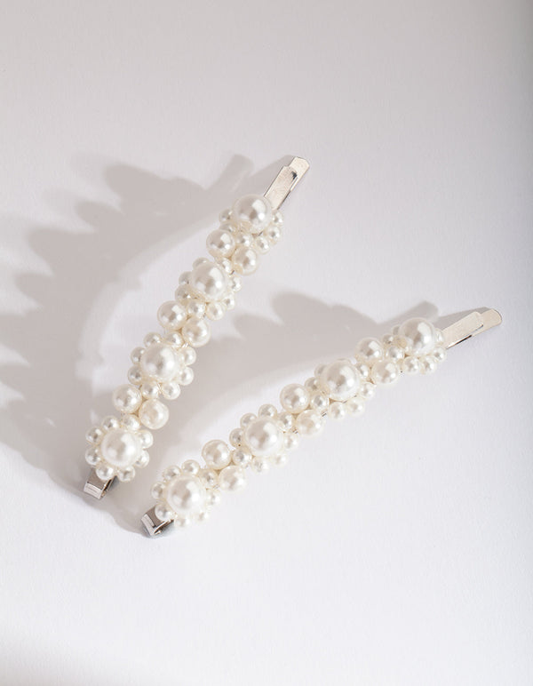 Silver Pearl Cluster Duo Hair Clip Pack