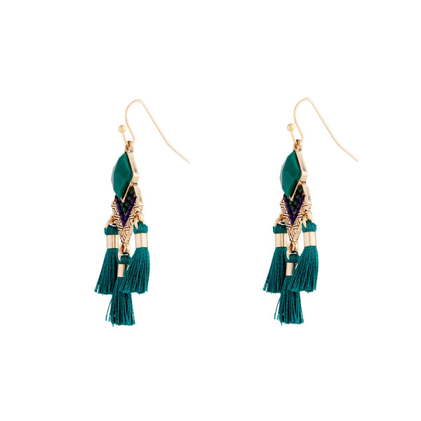 Antique Gold Mini Green Tassel Earrings