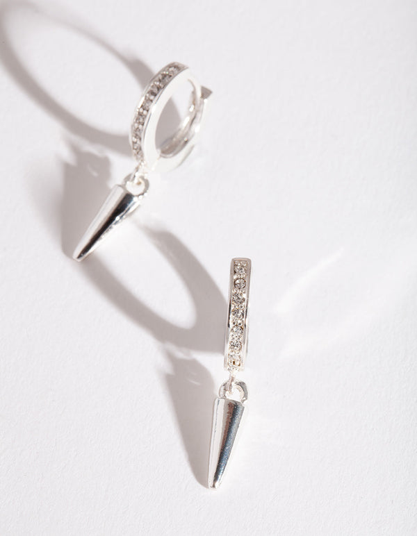Silver Spear Charm Huggie Earrings