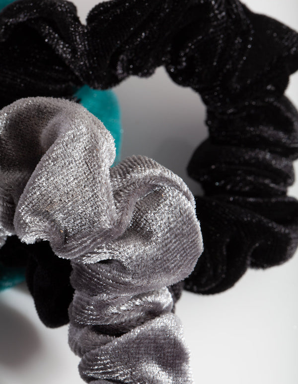 Kids Blue Grey Velvet Scrunchie Pack