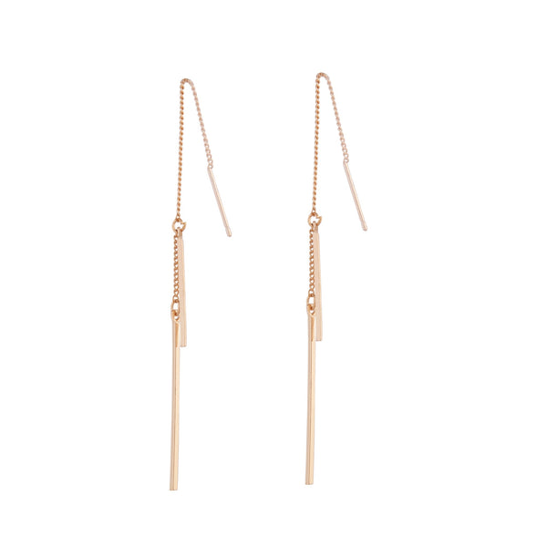 Gold Chain and Bar Drop Earrings