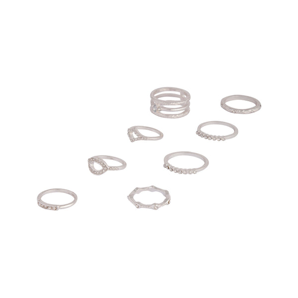 Silver Multi Shape Diamante Ring 8 Pack