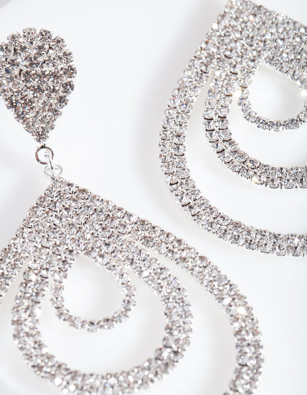 Silver Diamante Multi Droplet Drop Earrings