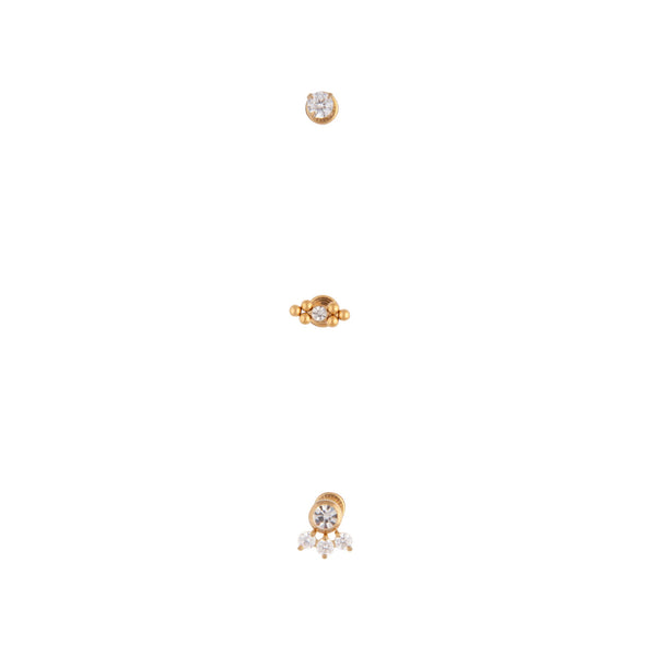 Gold Dainty Diamante Flat Black 3 Pack