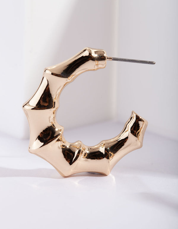 Gold Bamboo 3/4 Hoop Earrings