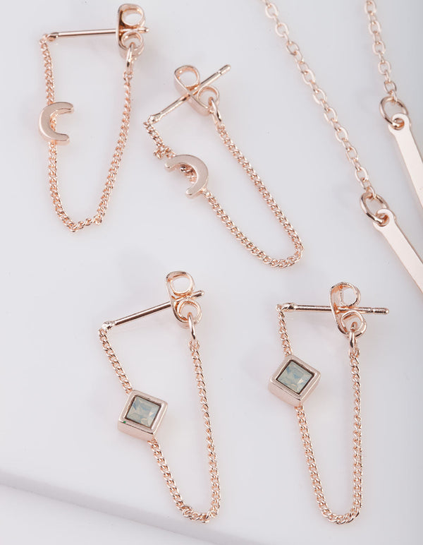Rose Gold Snake Chain Tassel Earring Pack