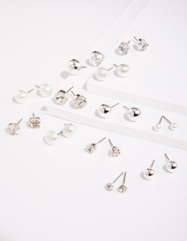 Silver Diamante Pearl Earring 12 Pack