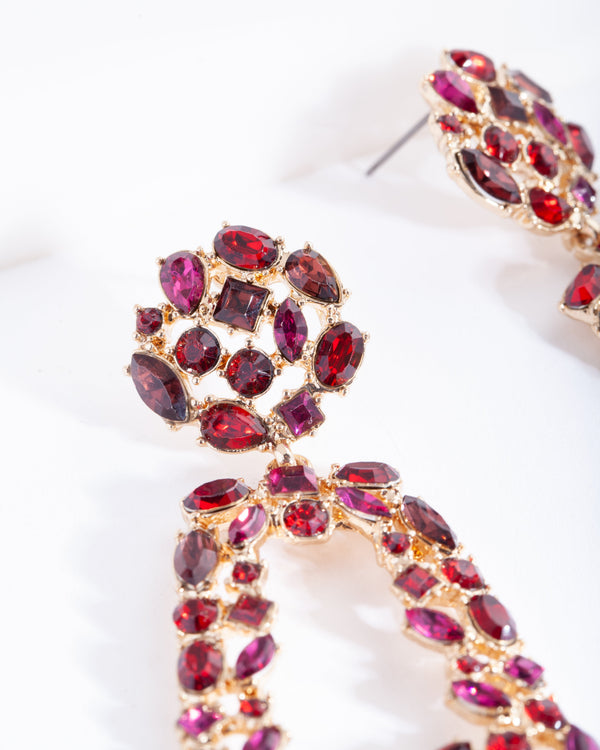 Red Gold Geometric Stone Earrings
