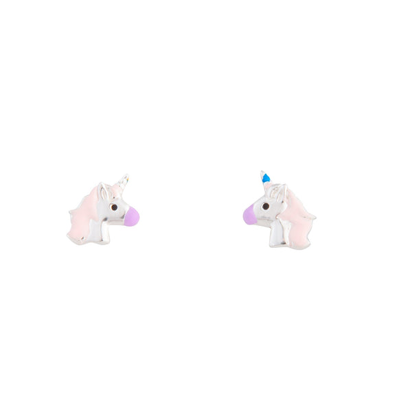 Kids Sterling Silver Unicorn Head Rainbow Earrings