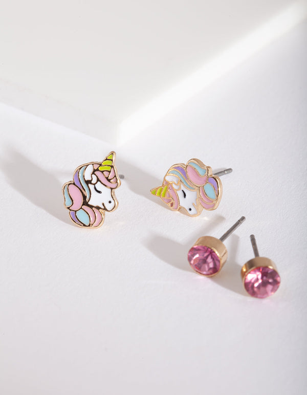 Gold Rainbow Unicorn Earring 2 Pack