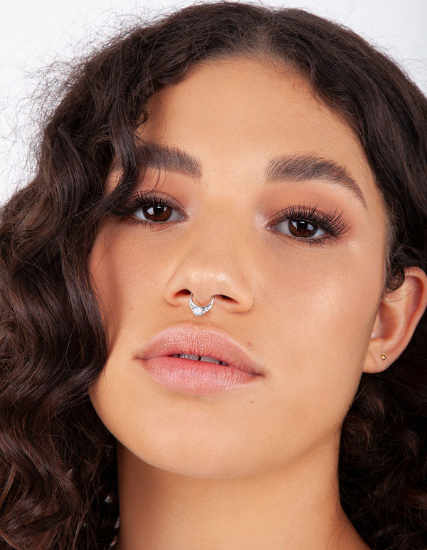 Rhodium Moonstone Faux Septum 2 Pack