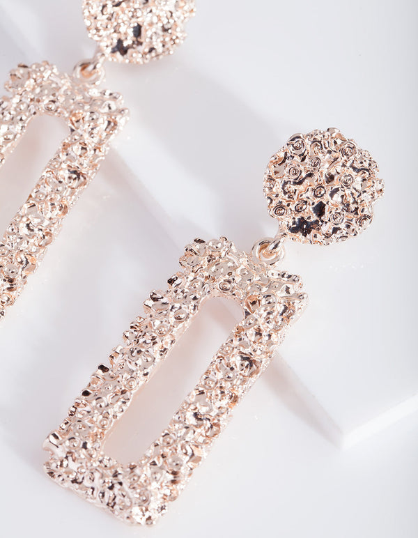 Rose Gold Textured Rectangle Earrings