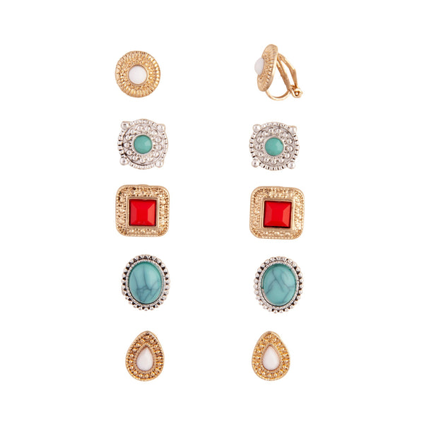 Mixed Metal Bohemian Stone Clip-On Earring Pack