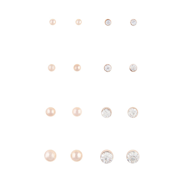Rose Gold Graduating Ball and Diamante 8 Pack Stud Earring