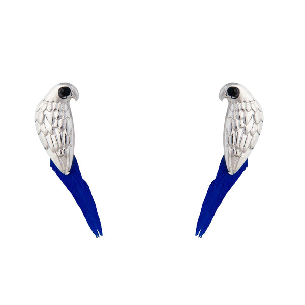 Mini Bird Blue Feather Stud Earrings