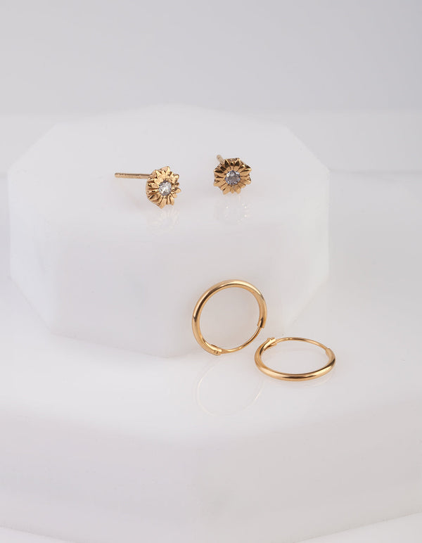 Gold Plated Sterling Silver Star Floral Earring 2 Pack