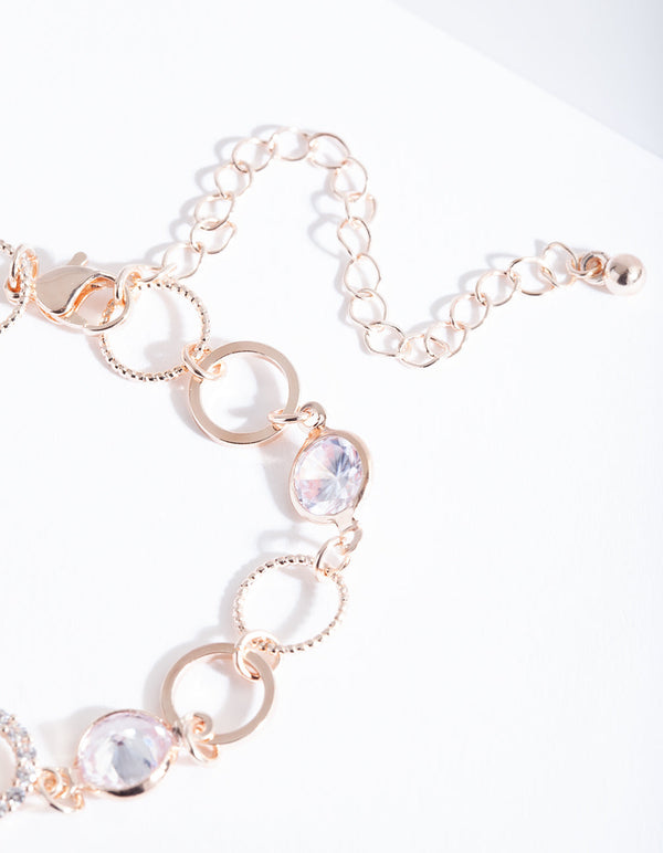 Rose Gold Circle Link Gem Bracelet