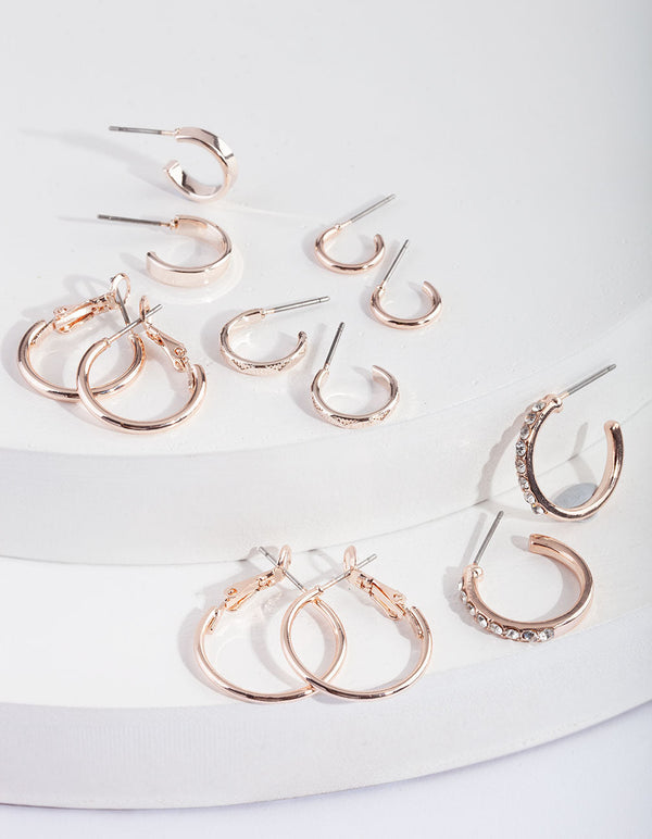 Rose Gold Diamante Sleeper Earring Pack