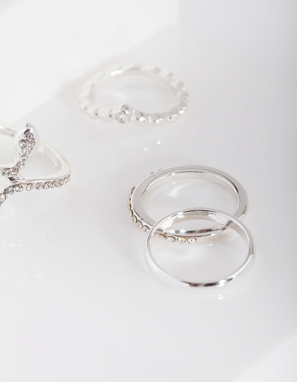 Silver Diamante Snake Ring Pack