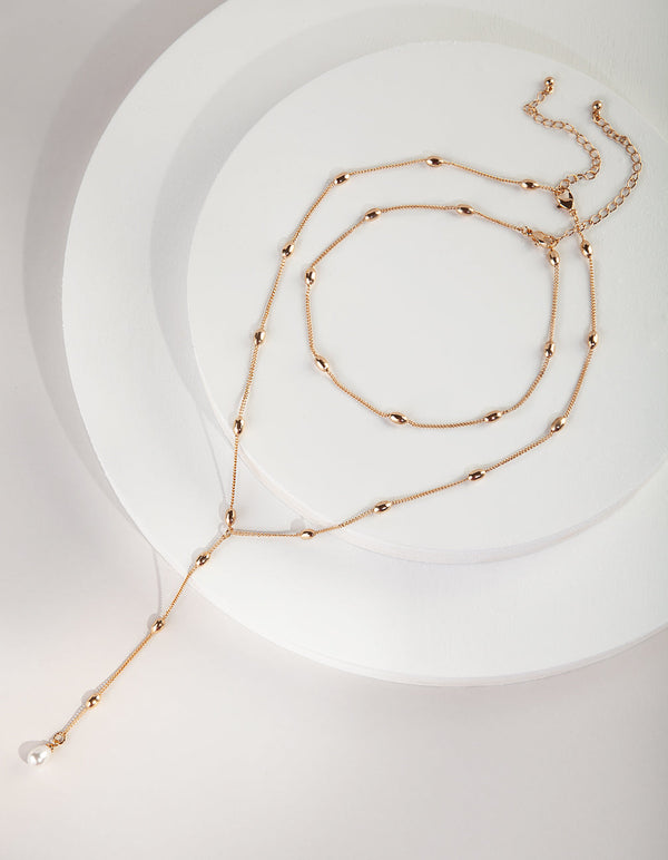 Gold Pearl Drop Choker Necklace