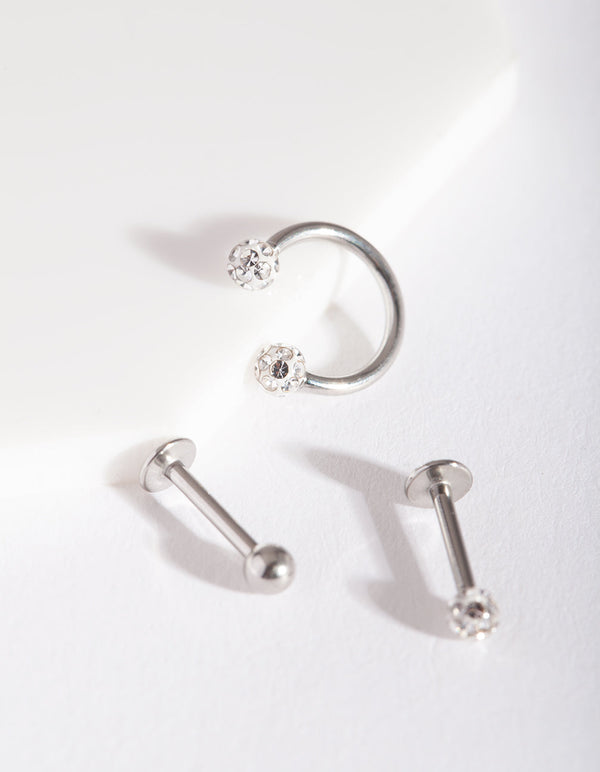 Rhodium Surgical Steel Disco Ball Barbell 3 Pack