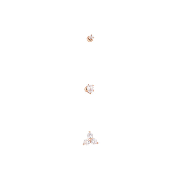 Rose Gold Surgical Steel Trio Diamante Cartilage Piercing