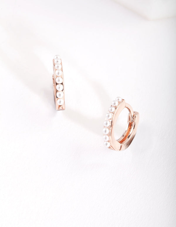 Rose Gold Pearl Huggie Earrings