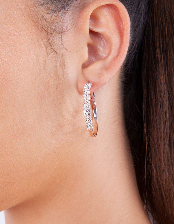 Rose Gold Diamante Front Hoop Earrings